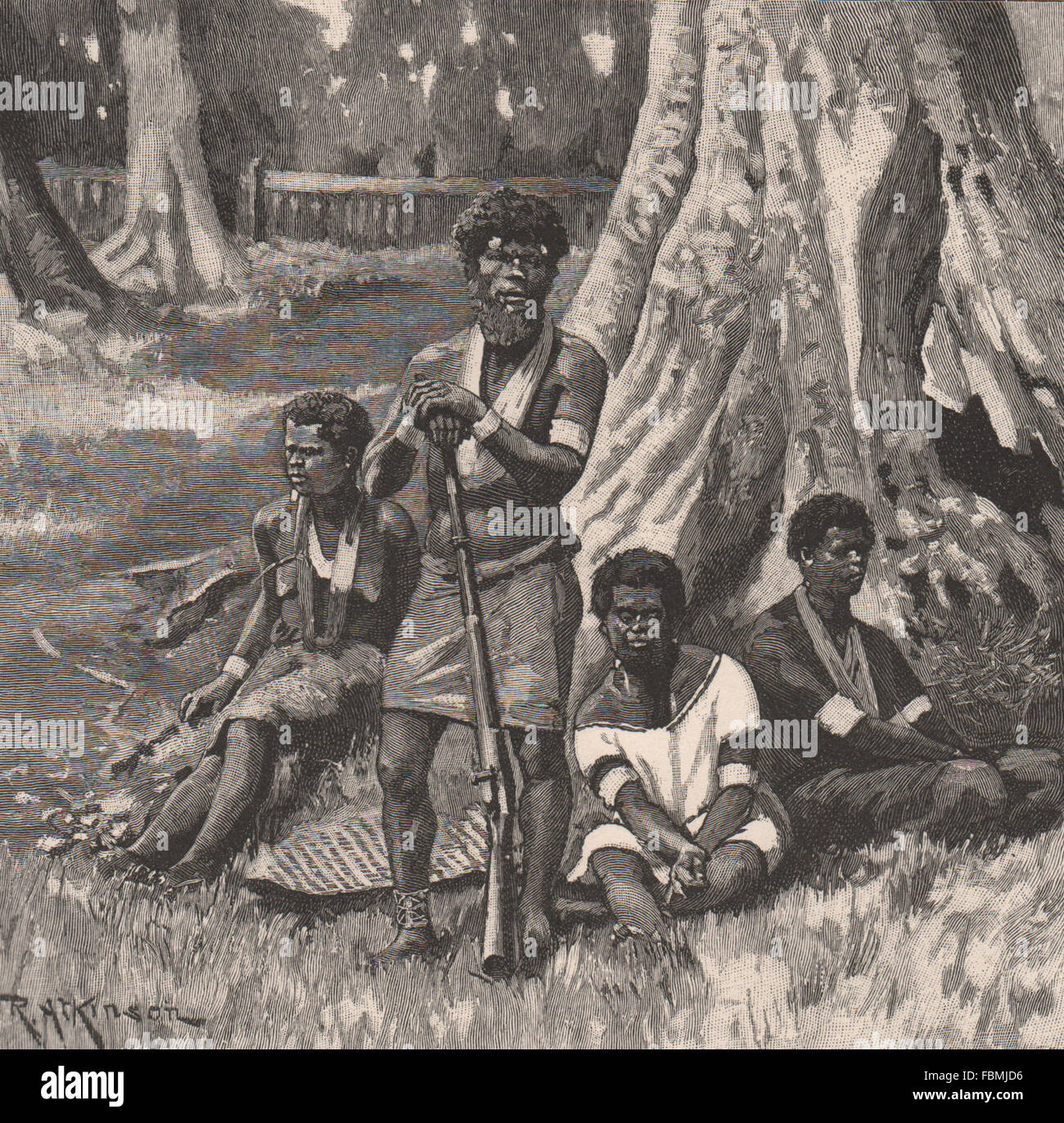 Ein Kannibale-Familie. Pazifik-Inseln, antique print 1888 Stockfoto