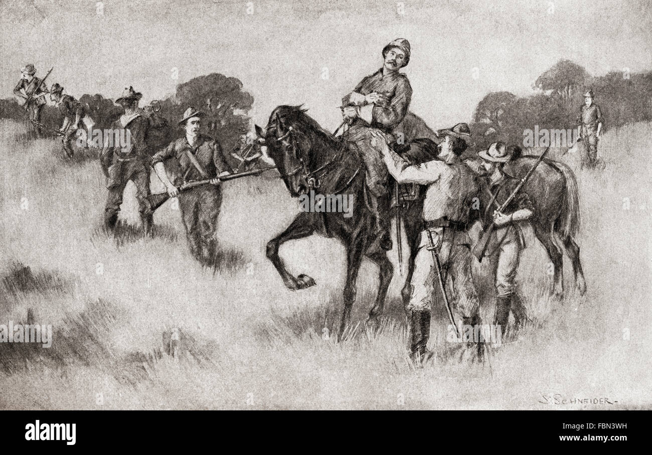 Der Tod von General Lawton in der Schlacht von Paye, 19. Dezember 1899, während des Philippinisch-Amerikanischen Krieges.  Henry Ware Lawton, 1843 – 1899.  US-Armee-Offizier. Stockfoto