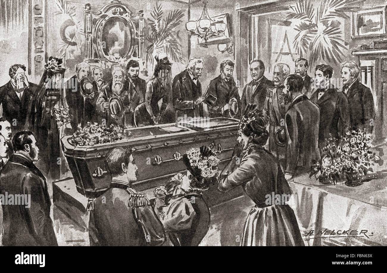 Der Tod von Benjamin Harrison im Jahre 1901, Szene in der Stube von den Harrison in Indianapolis, Vereinigte Staaten von Amerika nach Hause. Benjamin Harrison, 1833 – 1901.  23. Präsident der Vereinigten Staaten. Stockfoto