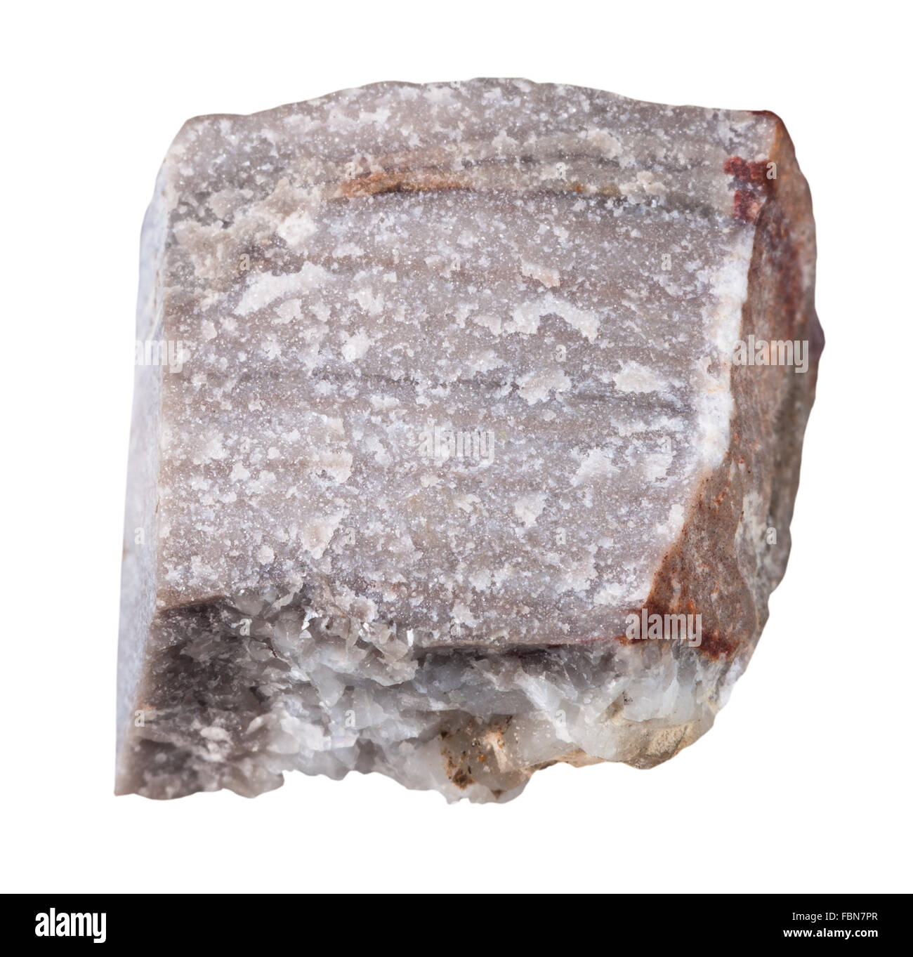 Makroaufnahmen Probe Naturstein - Rhyolith Mineral Stein isoliert auf weißem Hintergrund Stockfoto