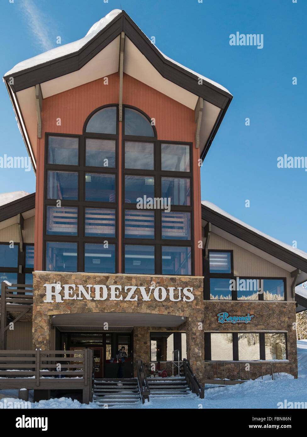Rendez-vous Sattel Tag Lodge, Steamboat Ski Resort, Steamboat Springs, Colorado. Stockfoto