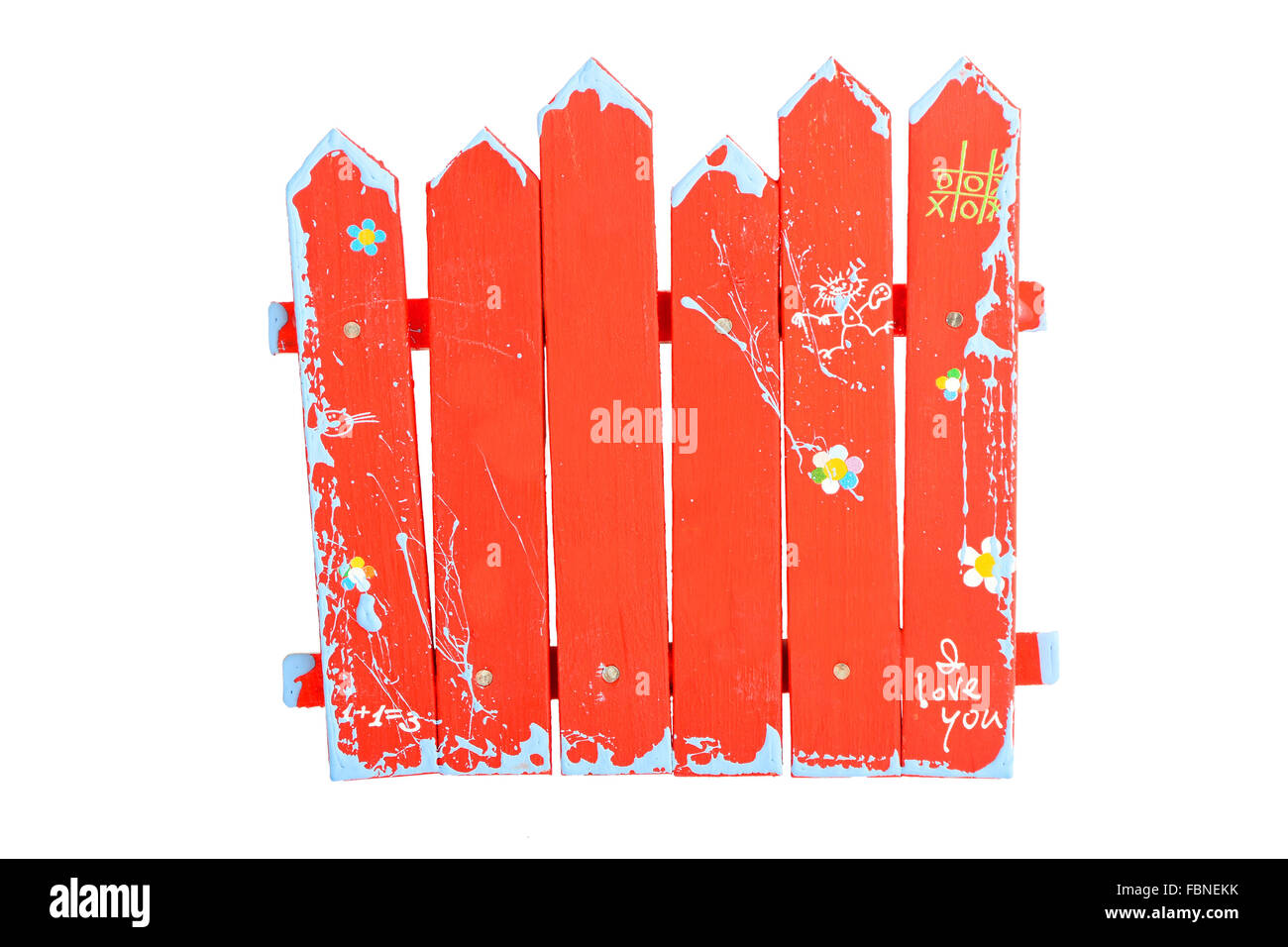 Roten hölzernen Souvenir Handarbeit bemalten Zaun isoliert auf weiss Stockfoto