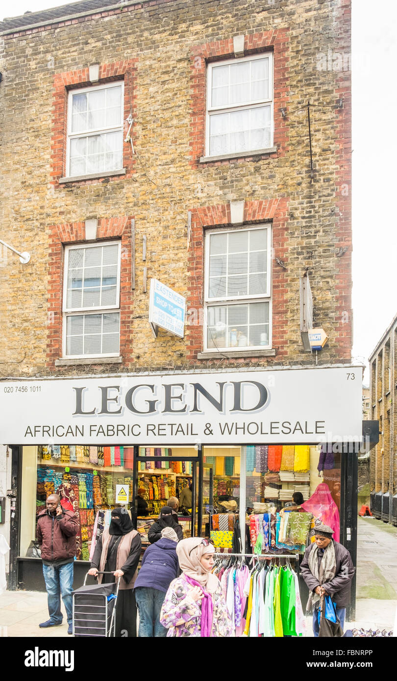 Legende, afrikanische Stoffladen, London, england Stockfoto