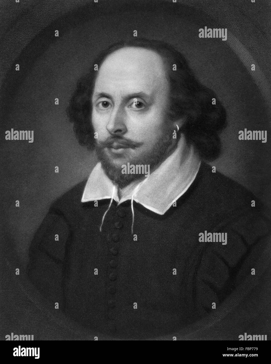 1849 Gravur von Samuel Cousins aus der "Chandos-Porträt" von William Shakespeare Stockfoto