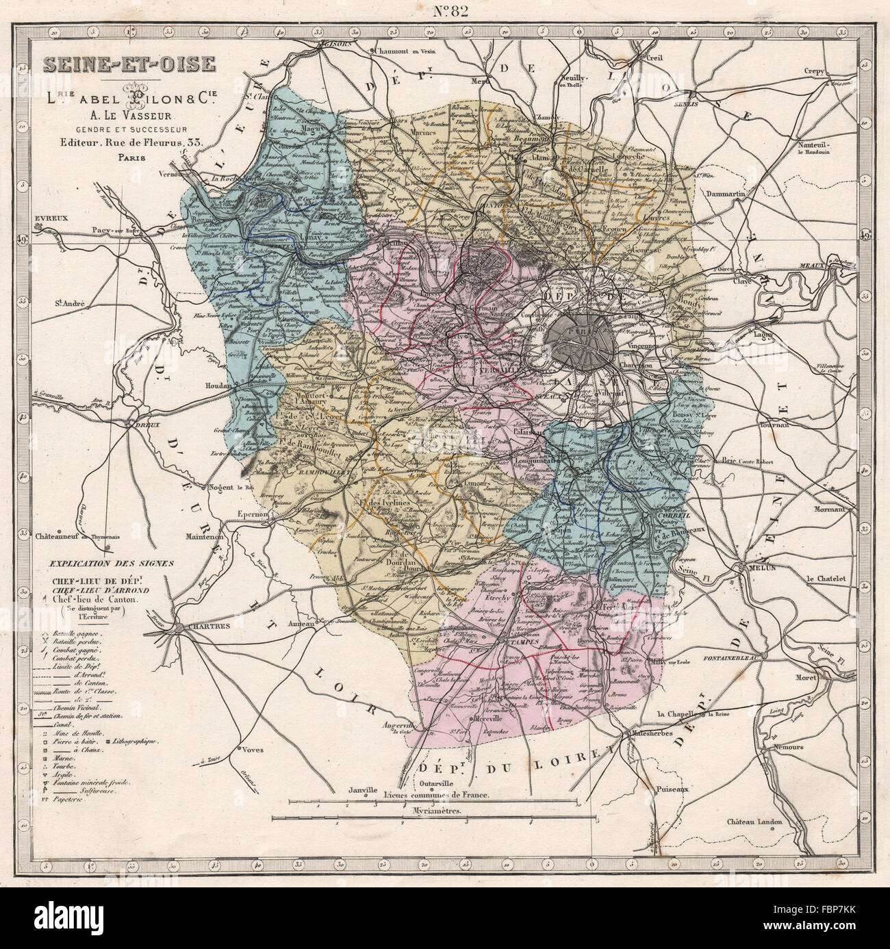 SEINE-ET-OISE Abteilung. Schlachten/Termine Ressourcen Mineralien. LE VASSEUR, 1876-Karte Stockfoto