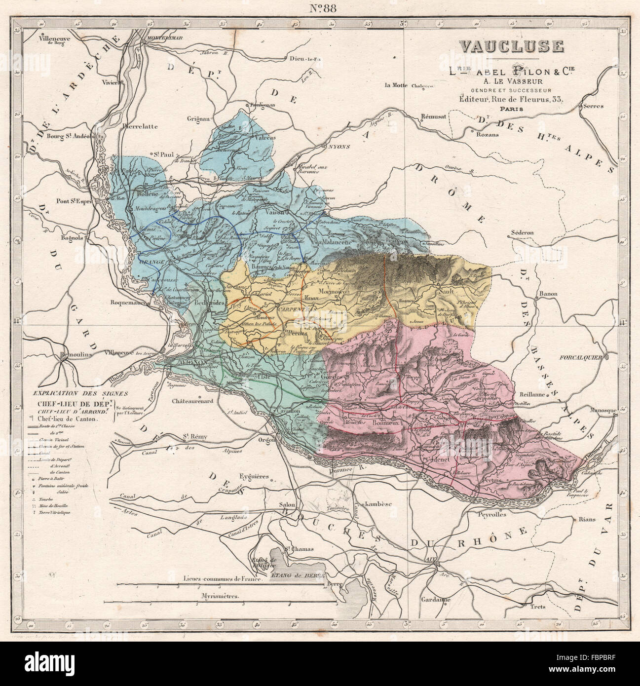 VAUCLUSE-Abteilung zeigt Ressourcen & Mineralien. LE VASSEUR, 1876 Antike Landkarte Stockfoto