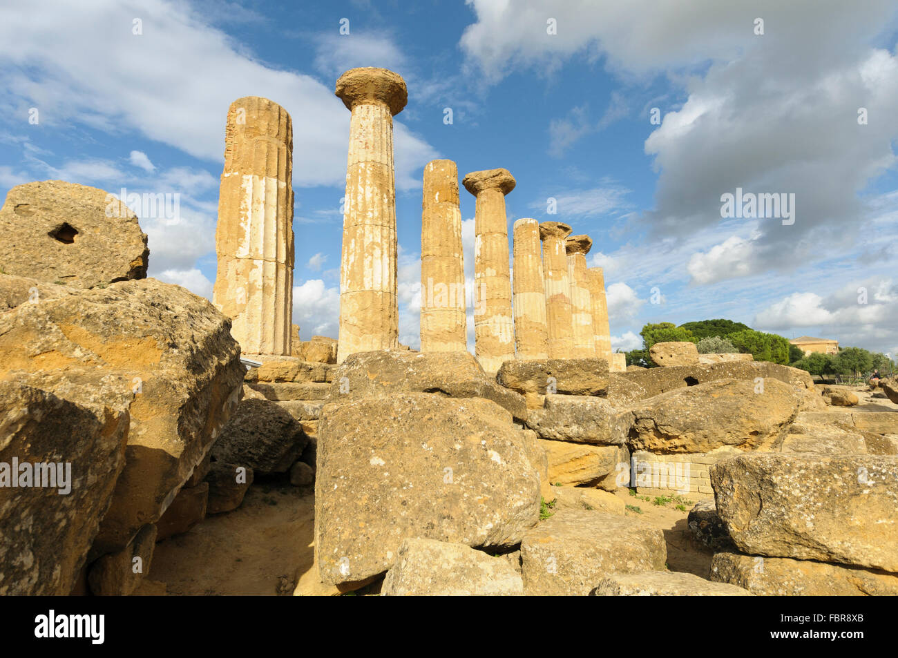 Der Herkules-Tempel, Tal der Tempel, Agrigento, Sizilien, Italien Stockfoto