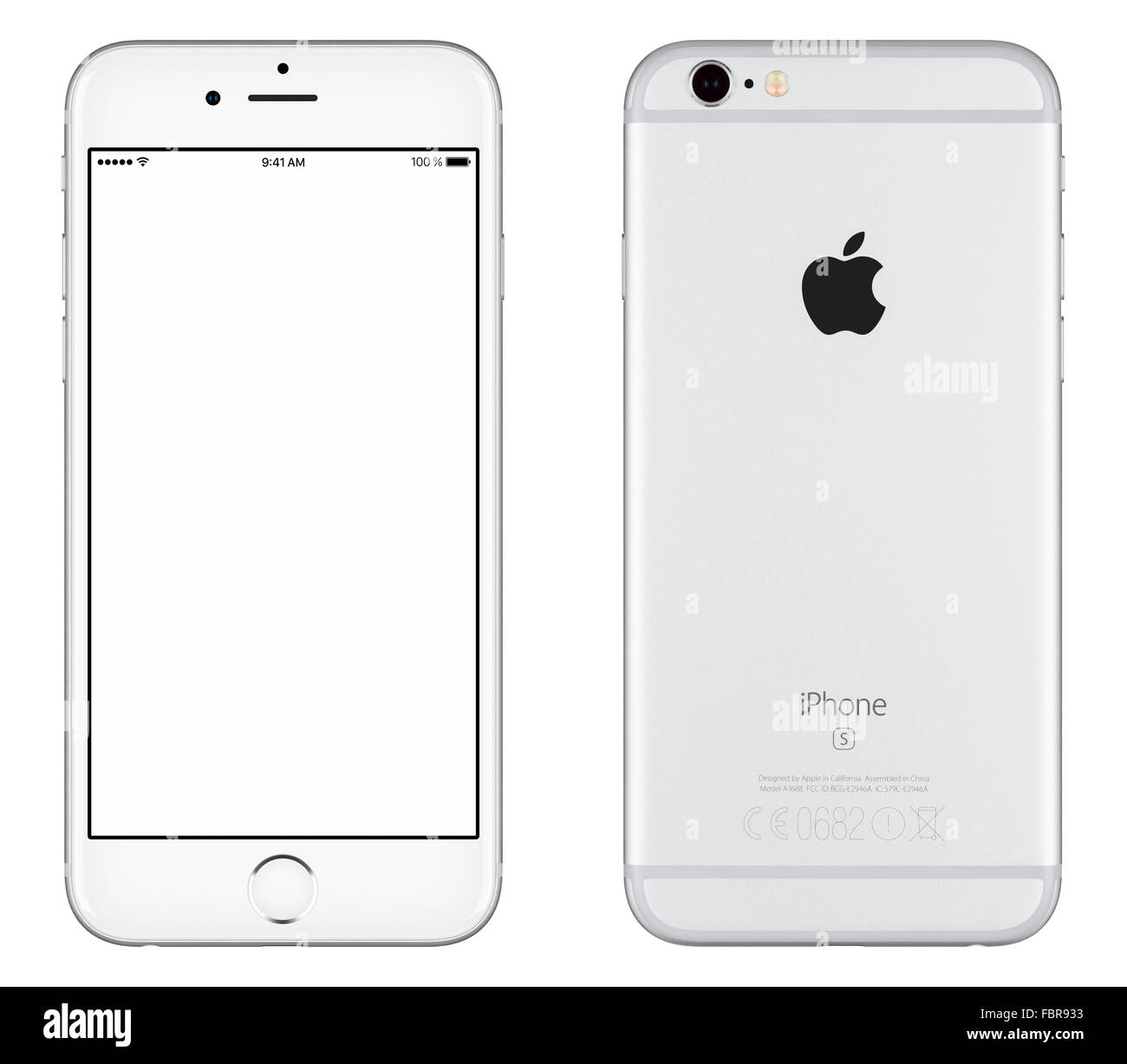 Varna, Bulgarien - 24. Oktober 2015: Vorderansicht der silbernen Apfel iPhone 6 s Mockup mit weißer Bildschirm und Rückseite Stockfoto