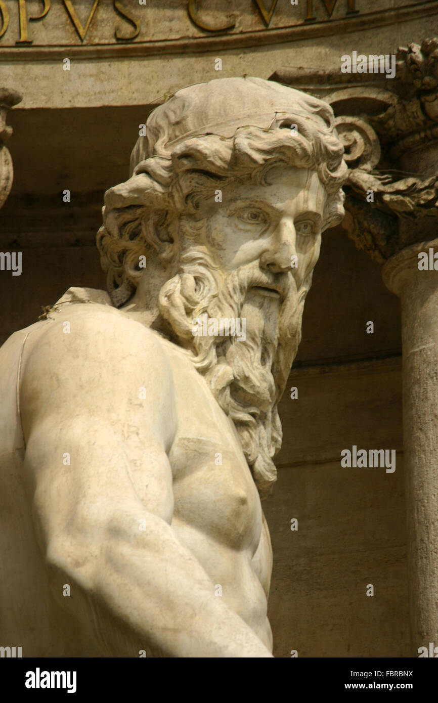 Römischen Gott Neptun & Fontani di Trevi, Rom Italien Stockfoto