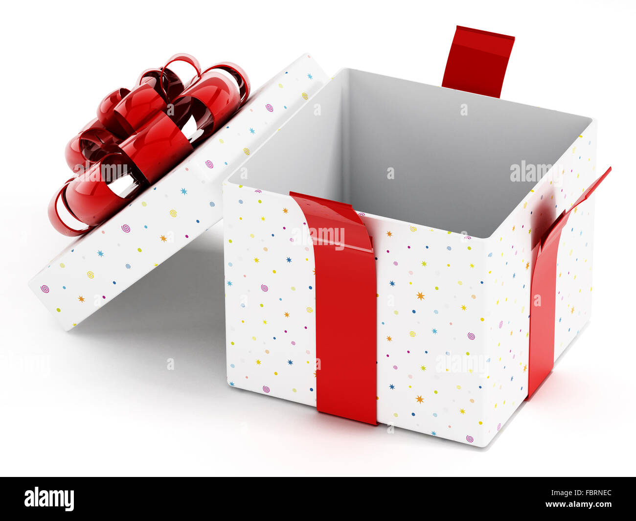 Offenen Geschenkbox isoliert auf weißem Hintergrund. Stockfoto