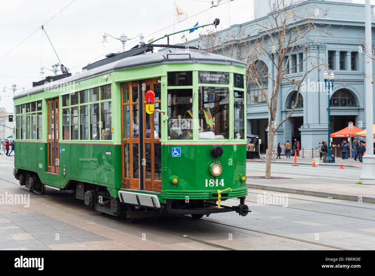 Alte Strassenbahn an der Market Street in San Francisco, Kalifornien Stockfoto