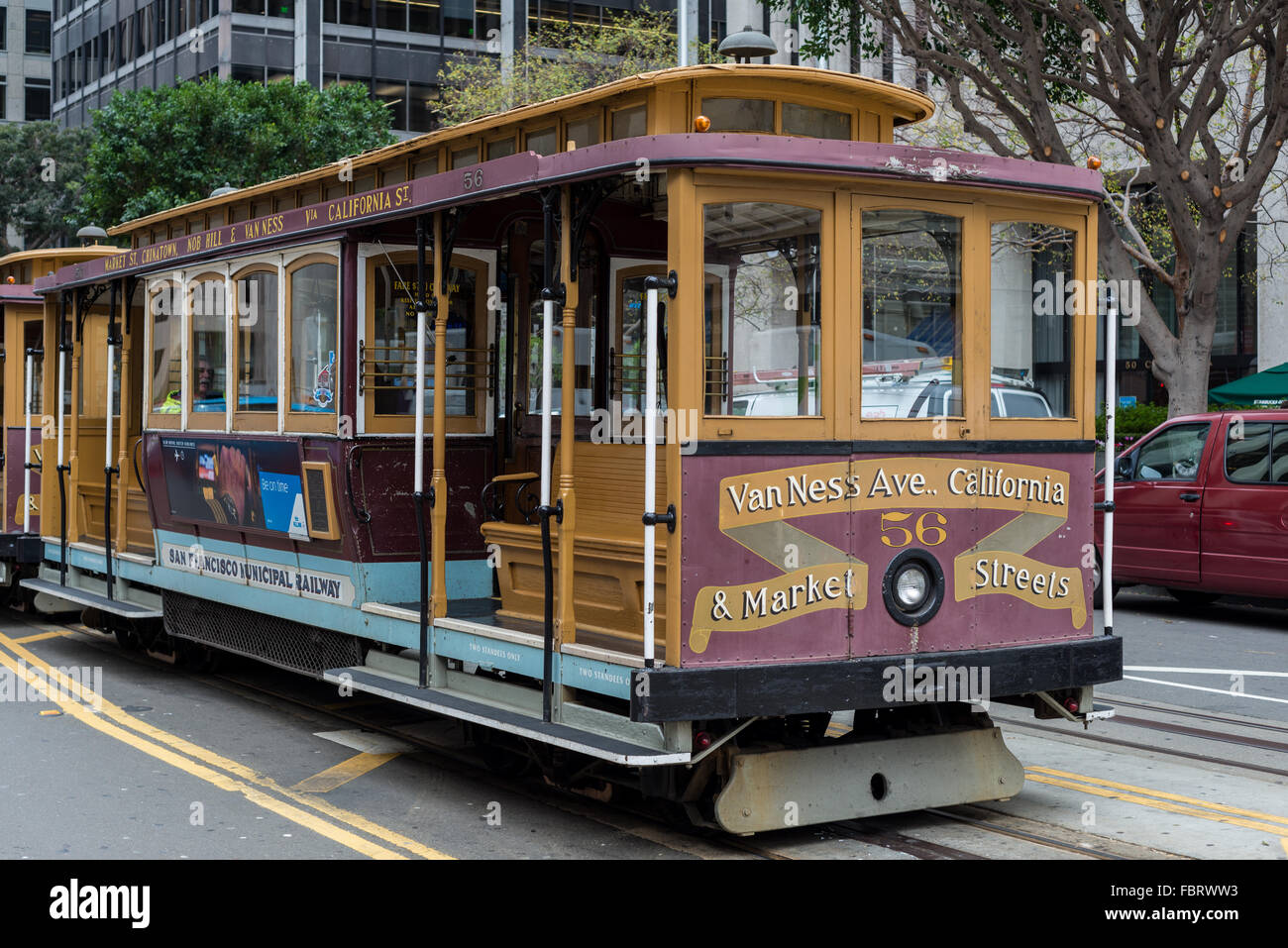 Seilbahn in der California Street in San Francisco Stockfoto