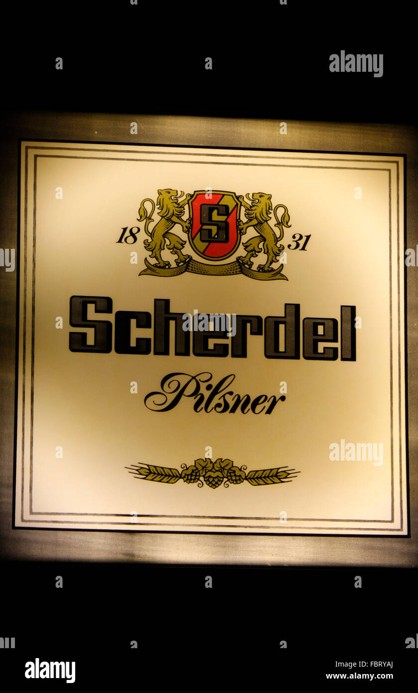 Markenname: "Scherdel Pilsner", Berlin. Stockfoto