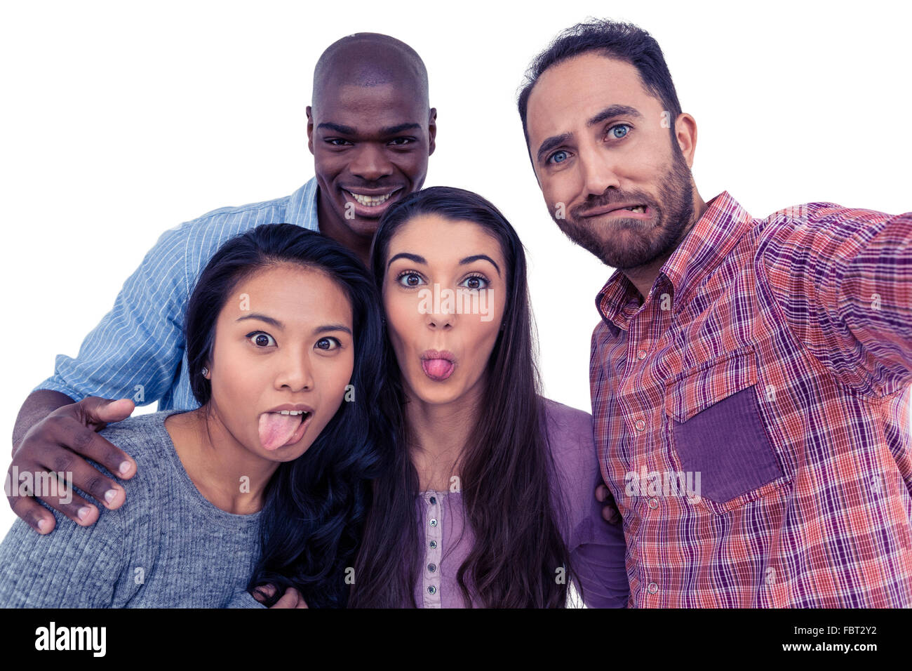 Glücklich multiethnischen Freunde machen ein Gesicht Stockfoto