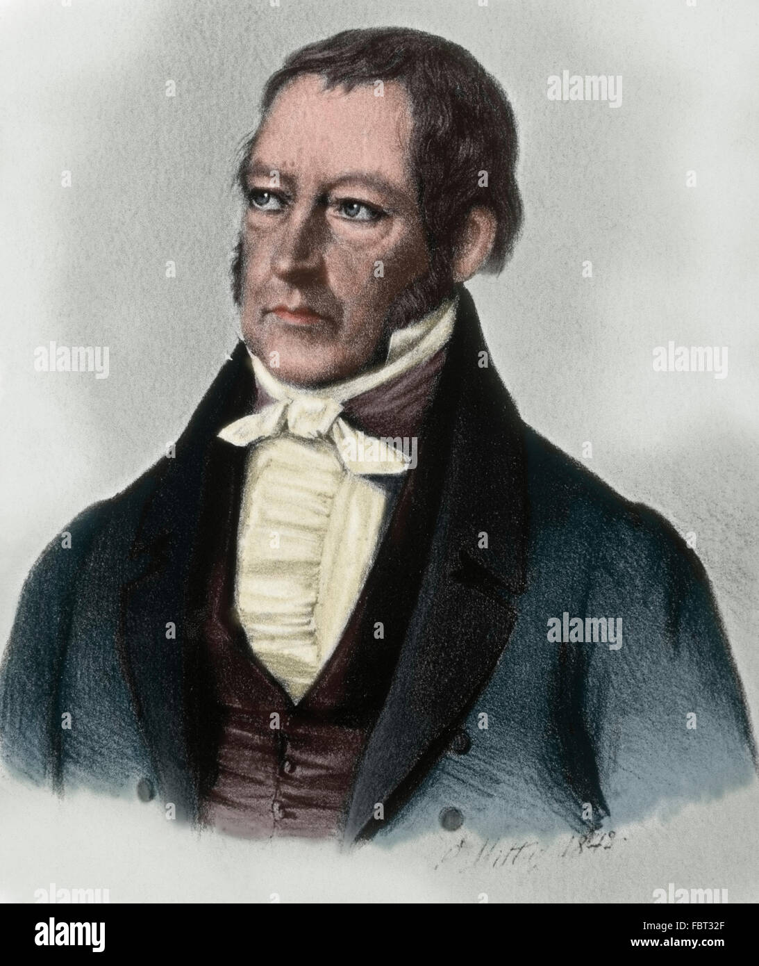 Georg Wilhelm Friedrich Hegel (1770-1831). Deutscher Philosoph. Gravur. Farbige. Stockfoto