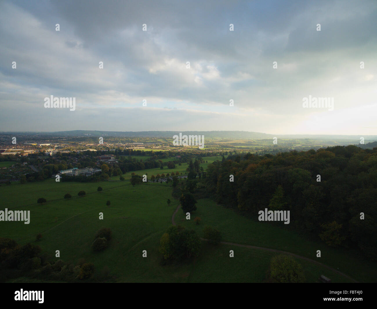 Sonnenuntergang über lange Ashton, Dundry und Chew Magna, Bristol, England Stockfoto