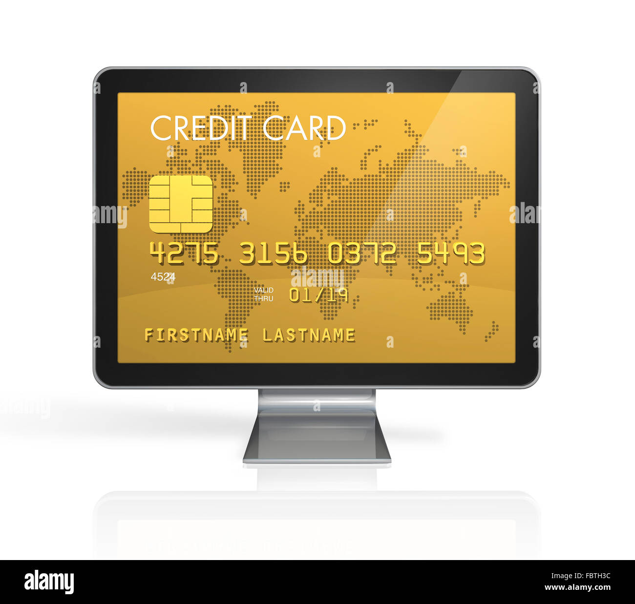 Gold-Kreditkarte auf einem Computerbildschirm Stockfoto