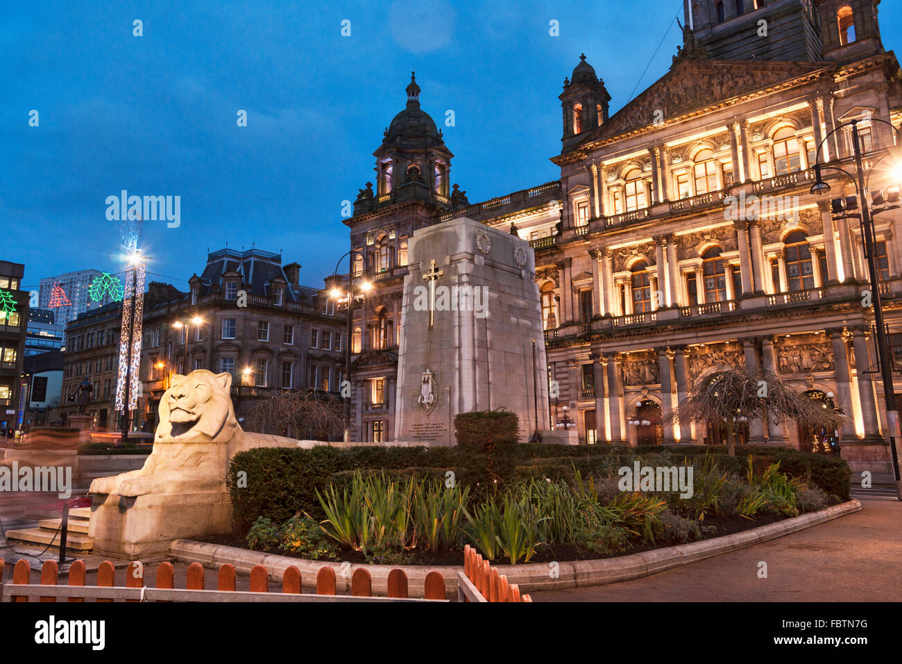 George Square Glasgow, City Chambers, Weihnachten Lichter und Dekorationen, Schottland, Vereinigtes Königreich Stockfoto