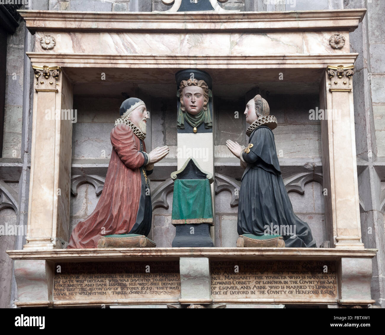 Nahaufnahme eines mittelalterlichen Statue in Ludlow Kirche Stockfoto