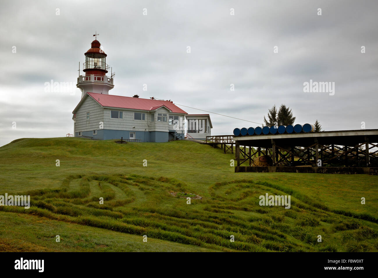 BRITISH COLUMBIA - Carmanah Leuchtturm befindet sich auf der pazifischen Küste von Vancouver Island entlang der West Coast Trail. Stockfoto