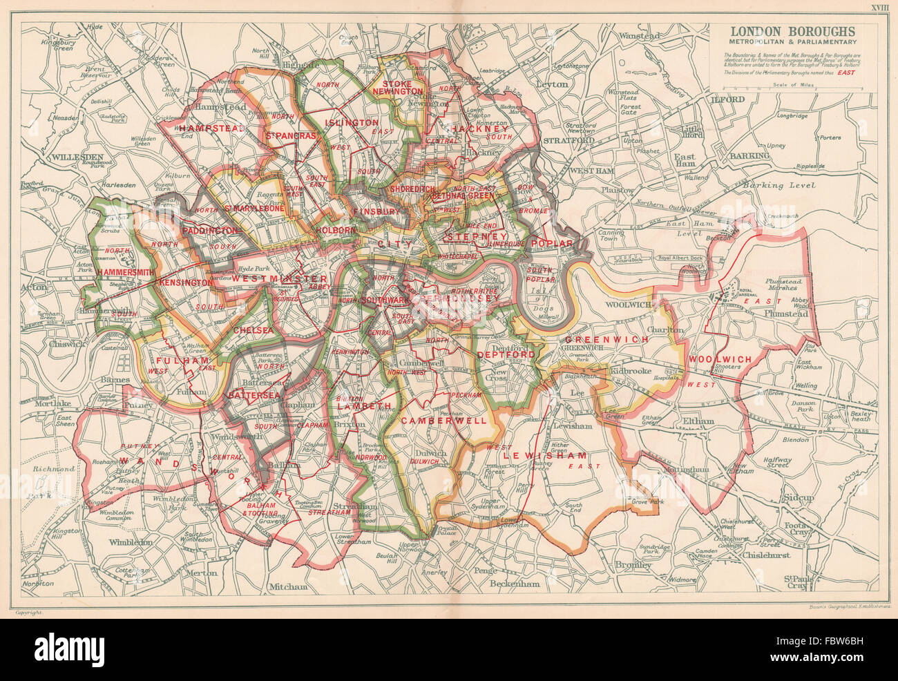 LONDONER STADTBEZIRKEN. Metropolitan & parlamentarische. Consistiuencies. Speck, 1927-Karte Stockfoto