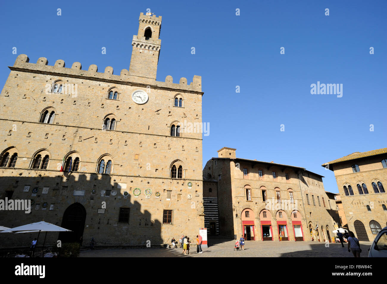 Palazzo dei priori und Palazzo Vescovile, Piazza dei priori, Volterra, Toskana, Italien Stockfoto