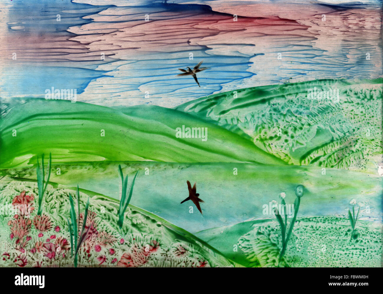 Aquarelle Landschaften Berge Und See Stockfotografie Alamy