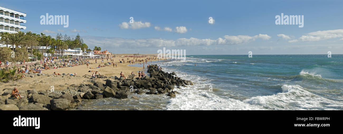 Strand von Playa del Ingles auf Gran Canaria Stockfoto