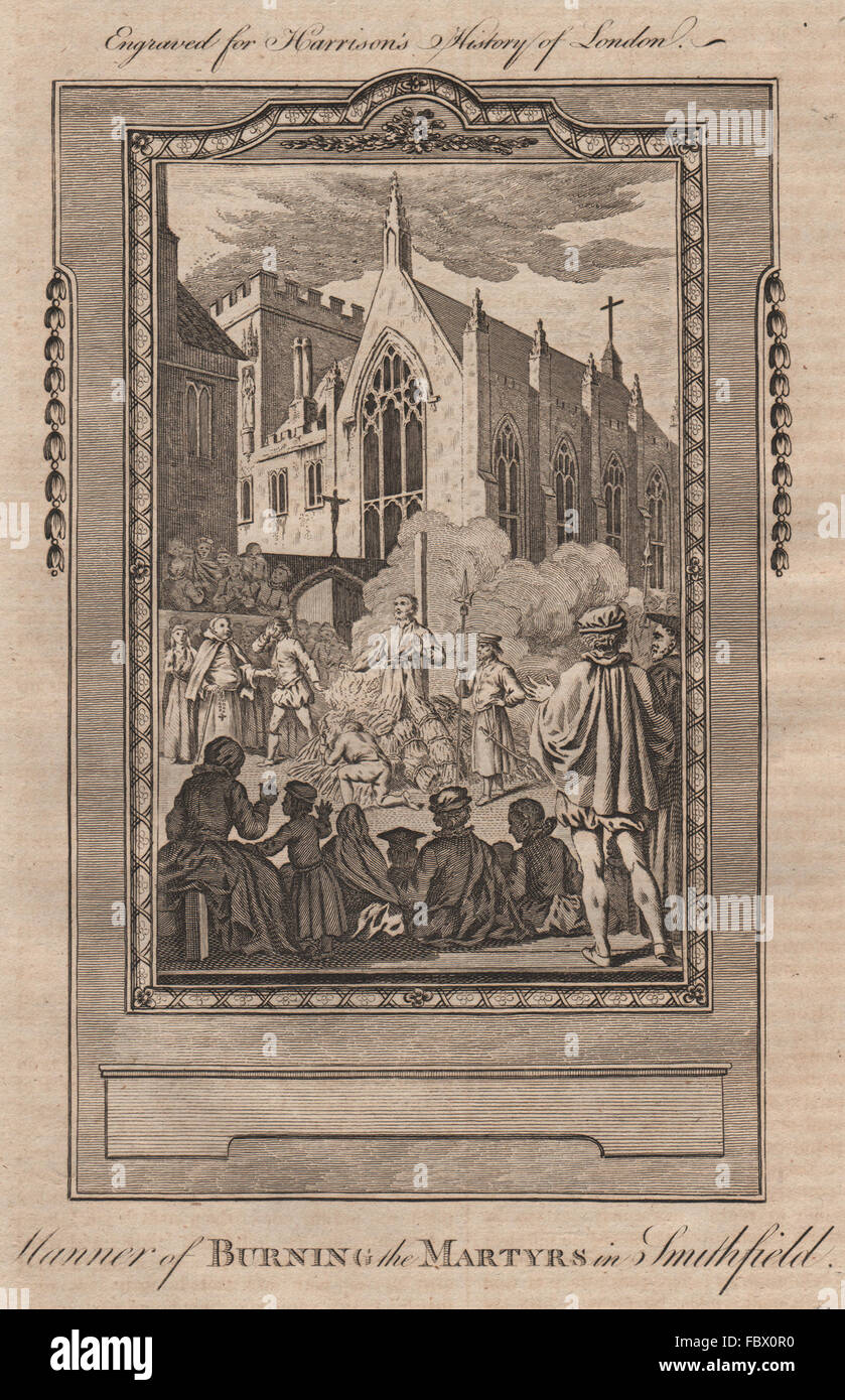 Evangelische Märtyrer Verbrennung auf dem Scheiterhaufen in Smithfield. London. HARRISON, 1775 Stockfoto