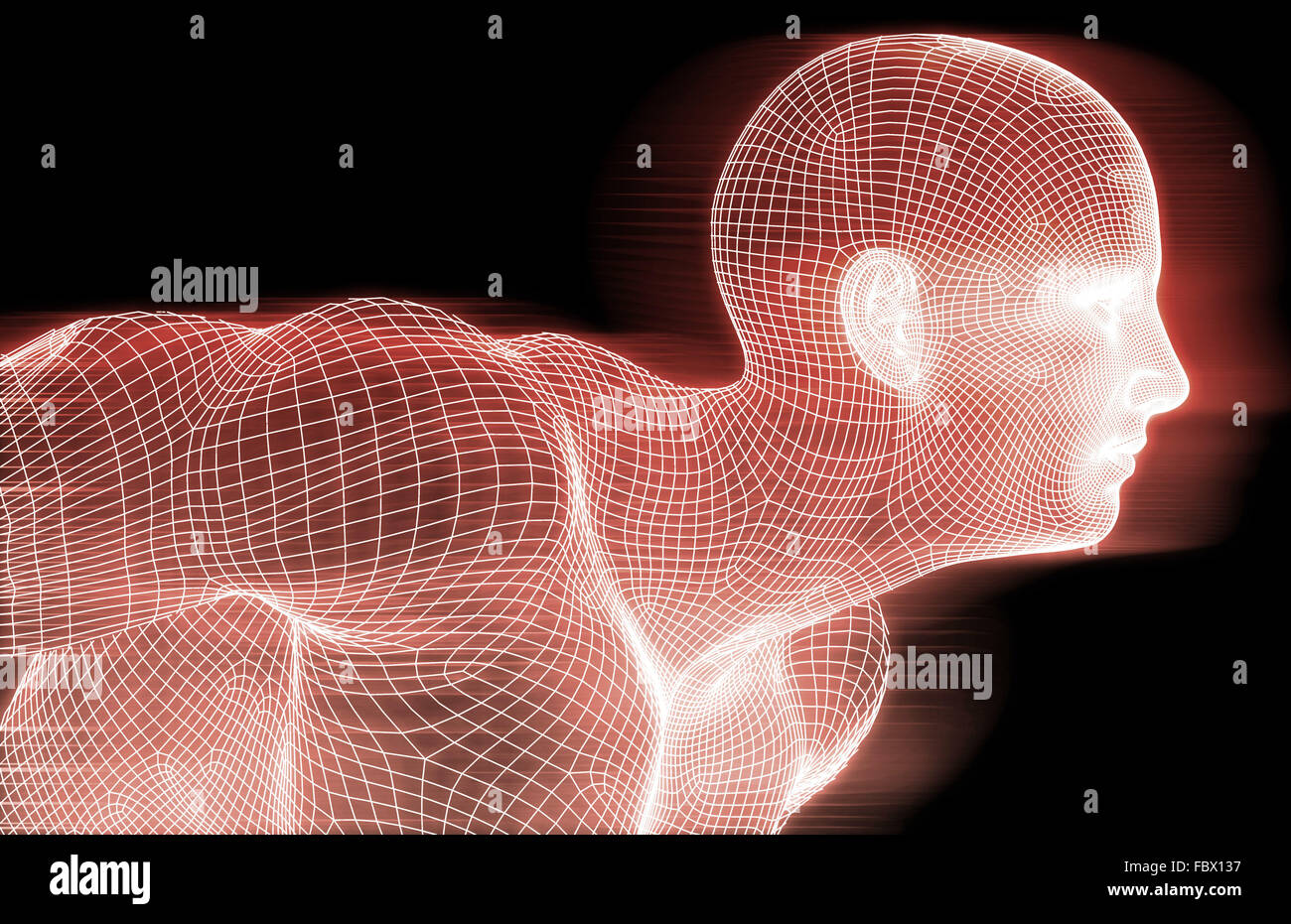 Menschlichen Drahtmodell und digitales Bewusstsein Systemkonzept Stockfoto