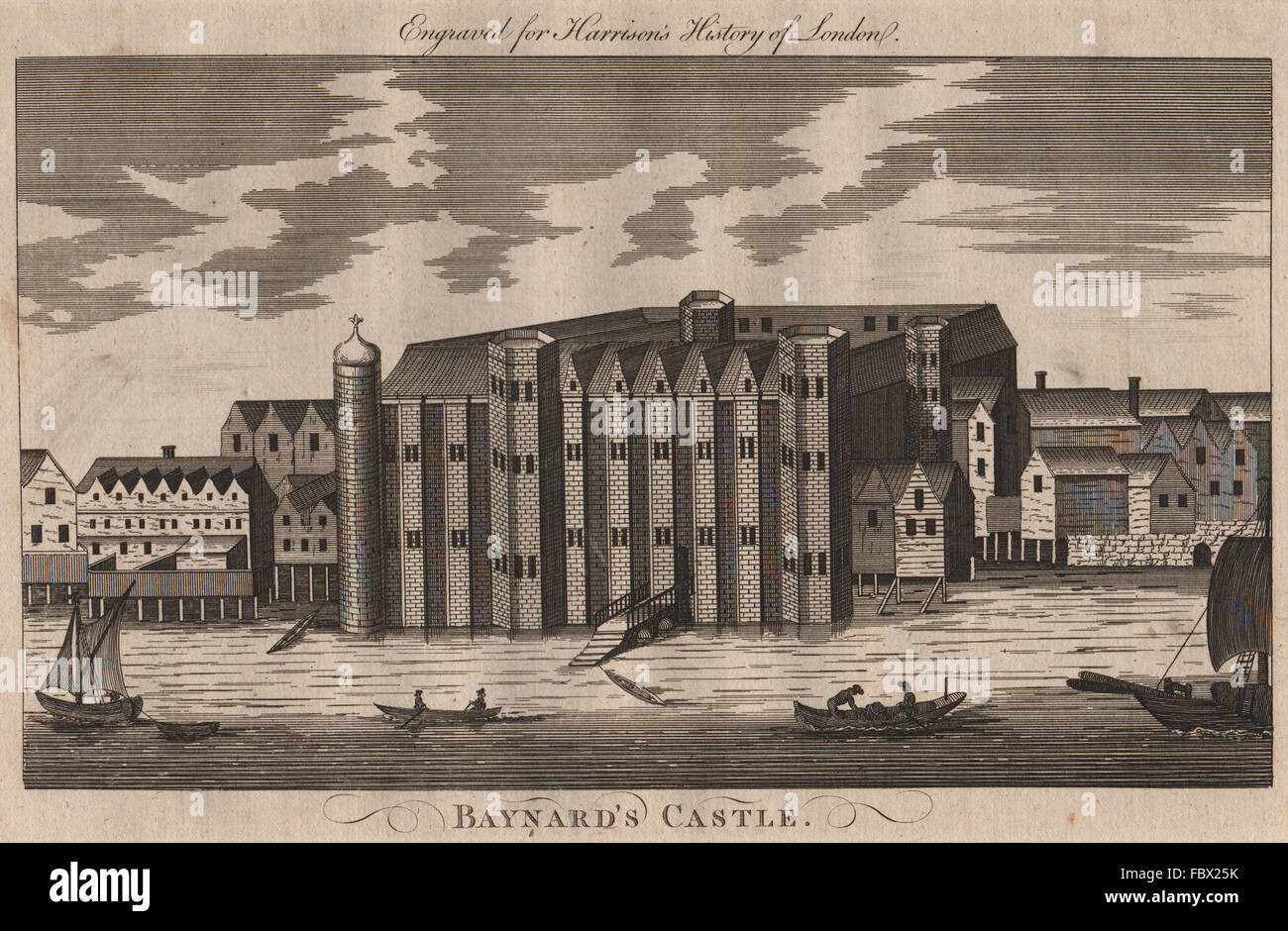 Baynard es Castle, Blackfriars, London. 1666 zerstört. Drucken Sie HARRISON, 1775 Stockfoto