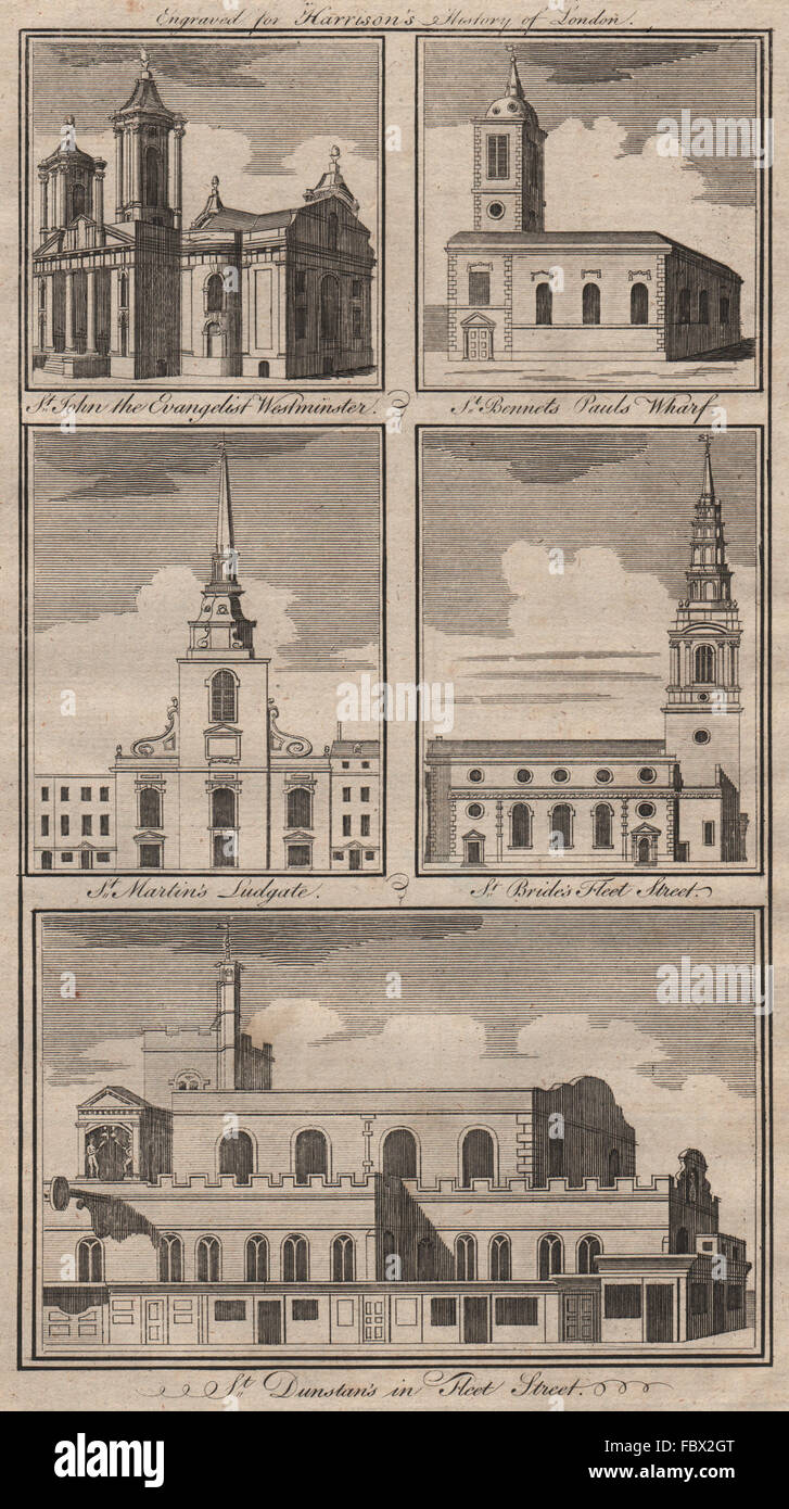Londoner Kirchen St. John Smith Square Benet Martin Ludgate Braut Dunstan, 1775 Stockfoto