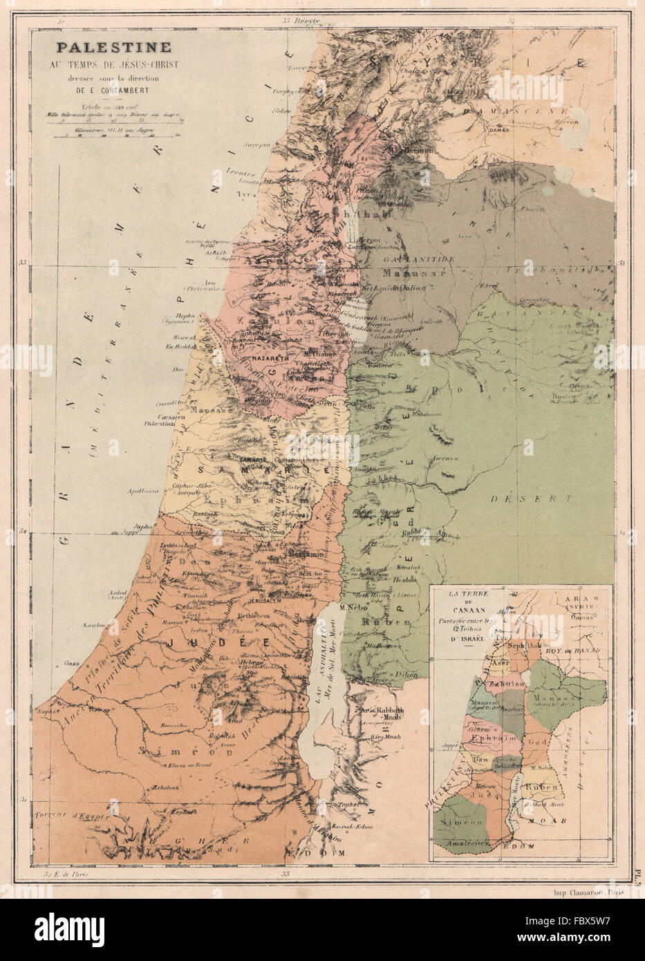 Palästina in der Zeit des Christ.Canaan unterteilt in 12 Stämme von Israel 1880 Karte Stockfoto