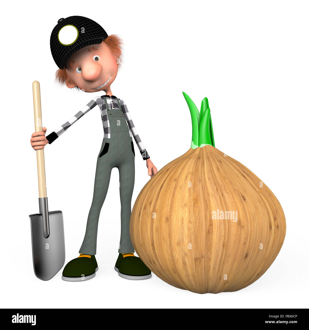 Der junge auf einen Gemüsegarten mit einer Schaufel. Stockfoto