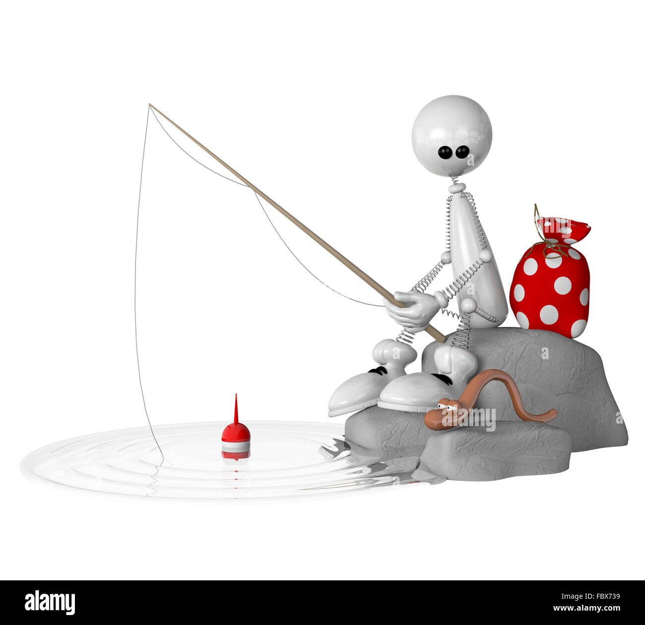 Das 3D Männlein vom Fischfang. Stockfoto Das 3D Männlein vom Fischfang. Stockfoto