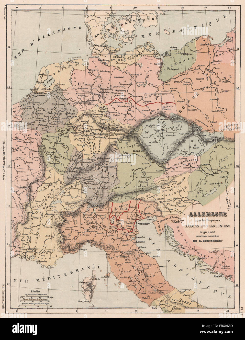 HEILIGEN RÖMISCHEN REICHES. Deutschland unter Saxon & fränkischen Kaiser 911-1138, 1880 Karte Stockfoto
