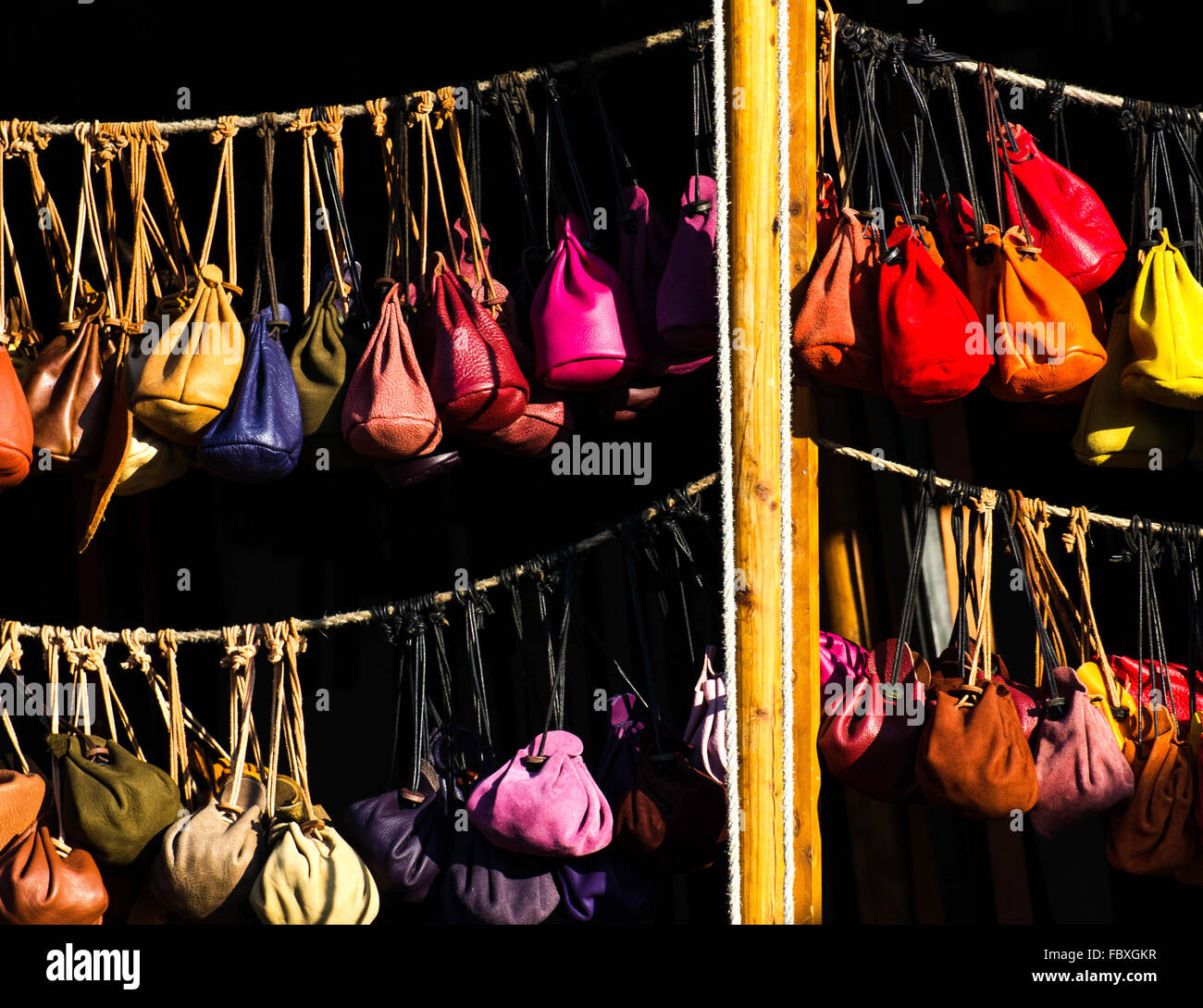 Leder-Marktstand Stockfoto