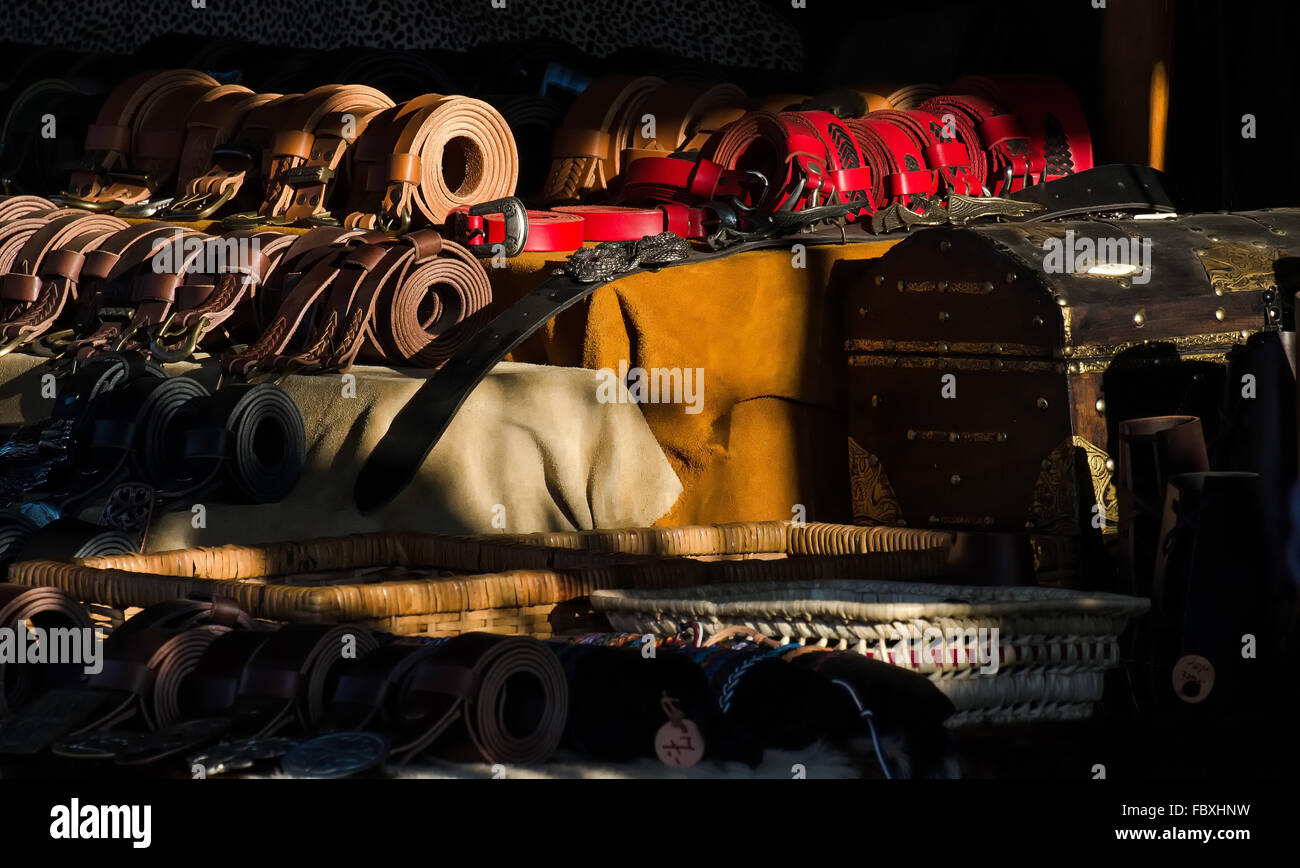 Leder-Marktstand Stockfoto