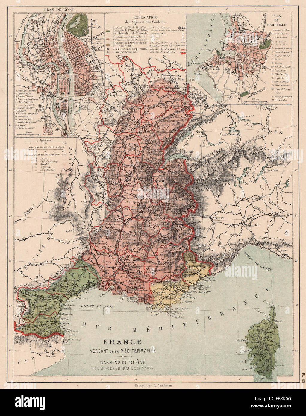 Frankreich Mittelmeer Wasserscheide Saone Rhone Var Aude Herault Becken 1880 Karte Stockfotografie Alamy
