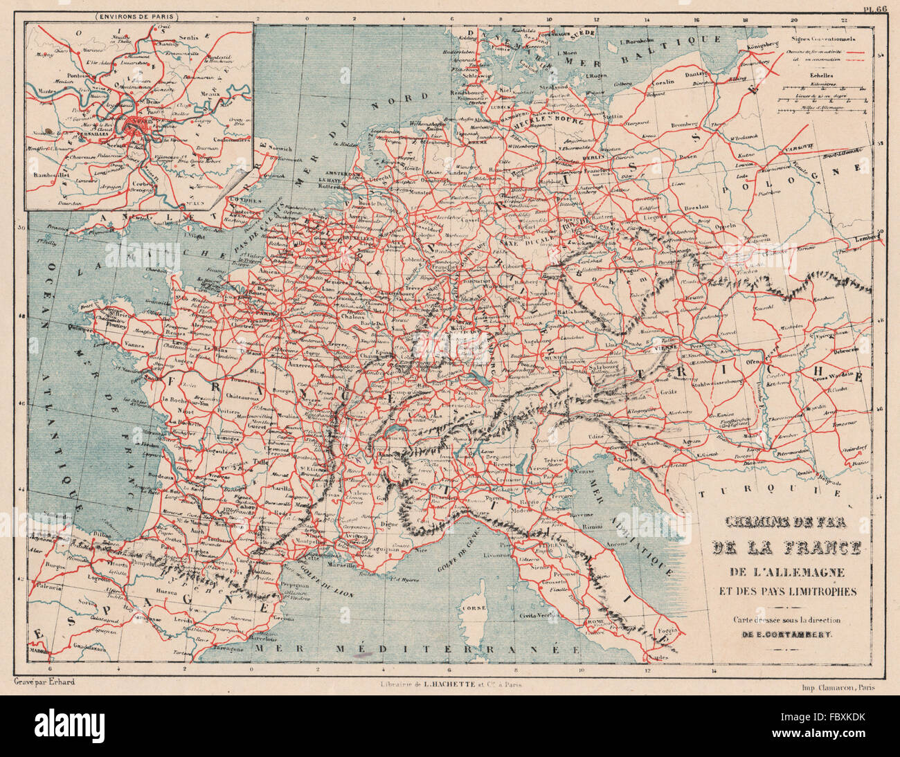 FRANKREICH & DEUTSCHLAND EISENBAHN. West-und Mitteleuropa. Chemins de Fer,  1880-Karte Stockfotografie - Alamy