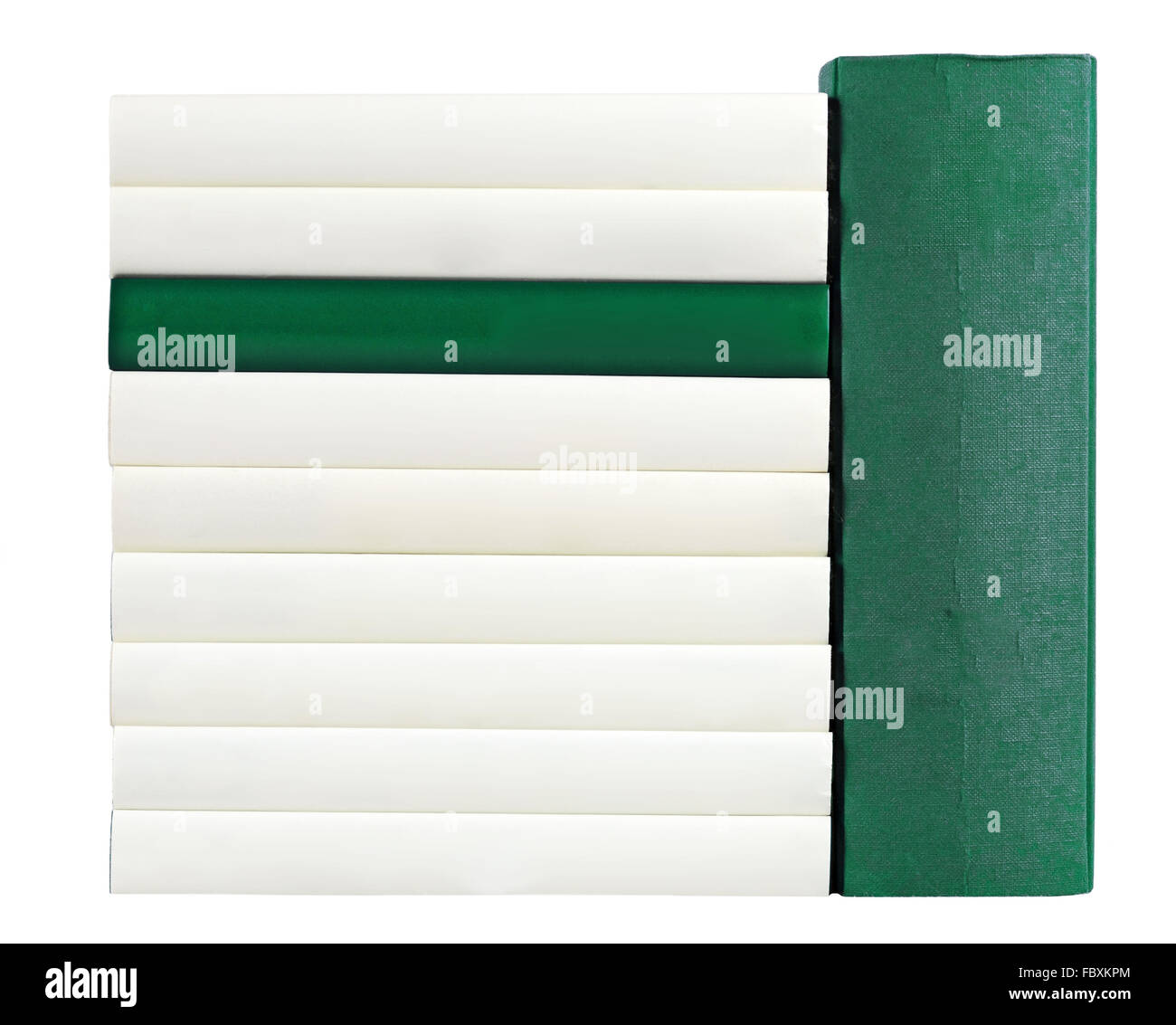 Bücher mit Sättel in grün und weiß Stockfoto