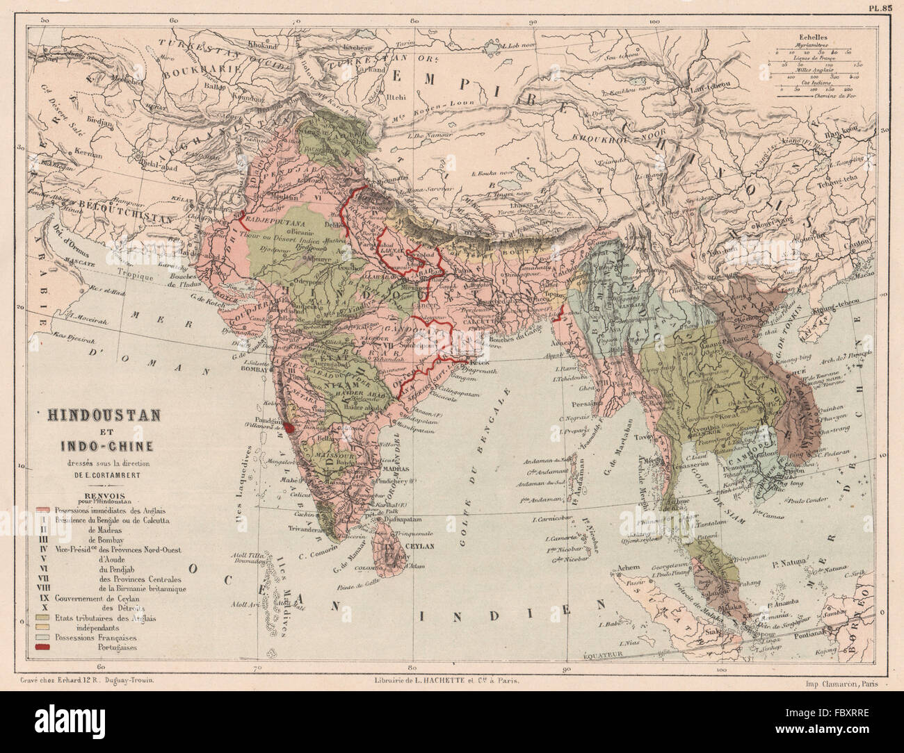 SÜD-ASIEN. Hindustan und Indochina. Indien Siam Cochinchina Burma, 1880-Karte Stockfoto