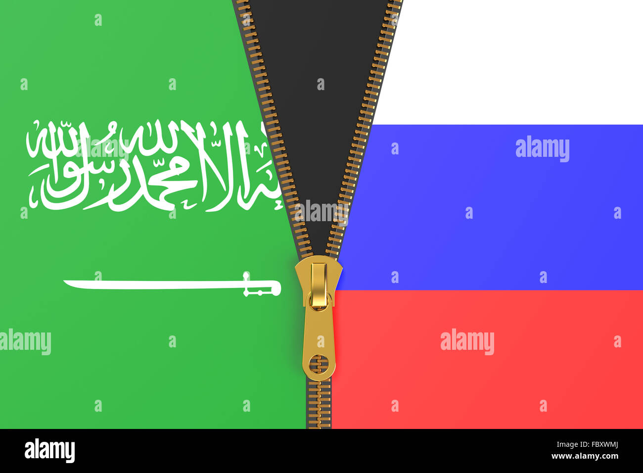 Flagge von Saudi-Arabien und Russland, politisches Konzept Stockfoto