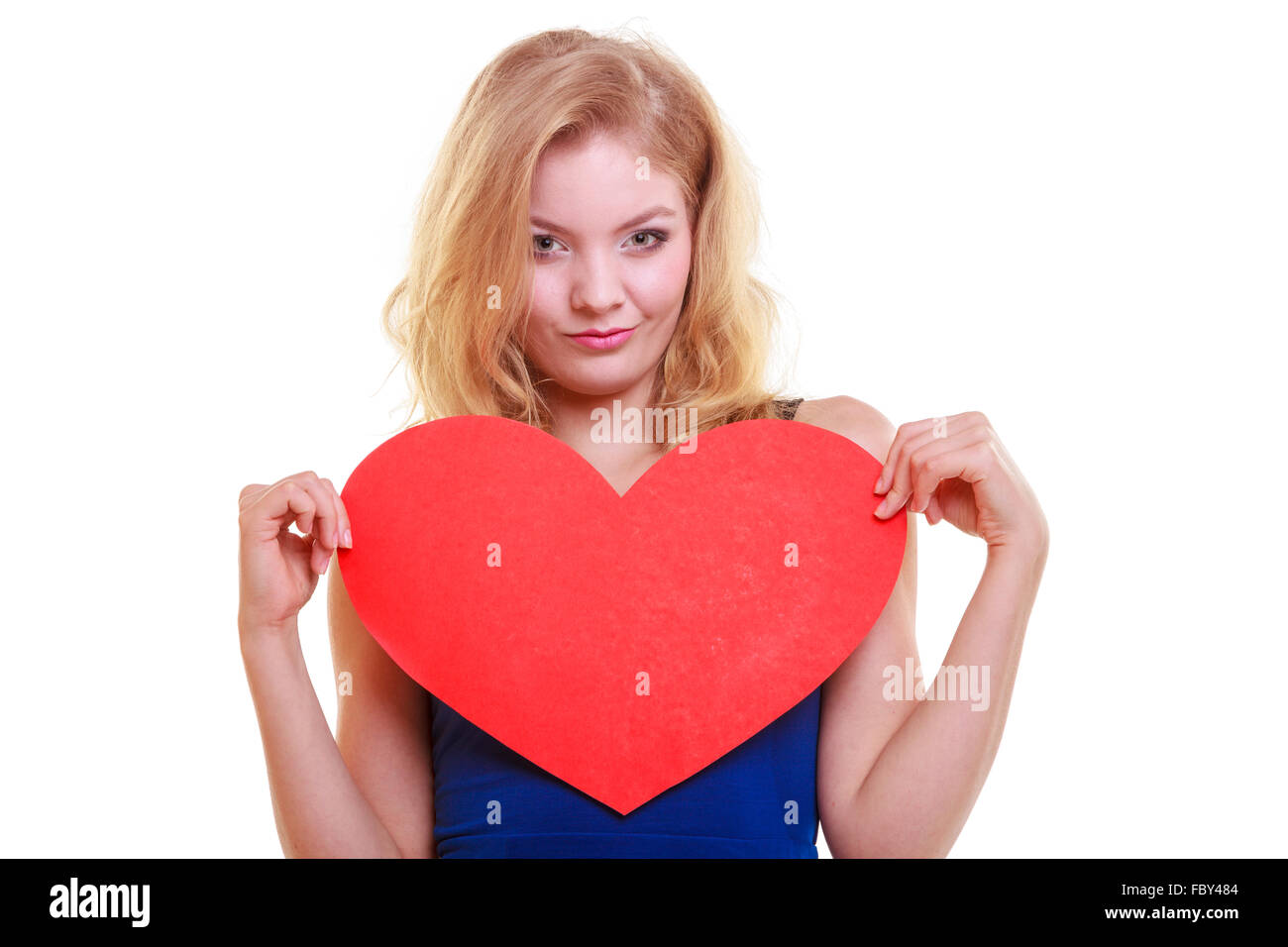 Rotes HerzKarte. Symbol für Liebe. Porträt schöne Frau Valentine Tag