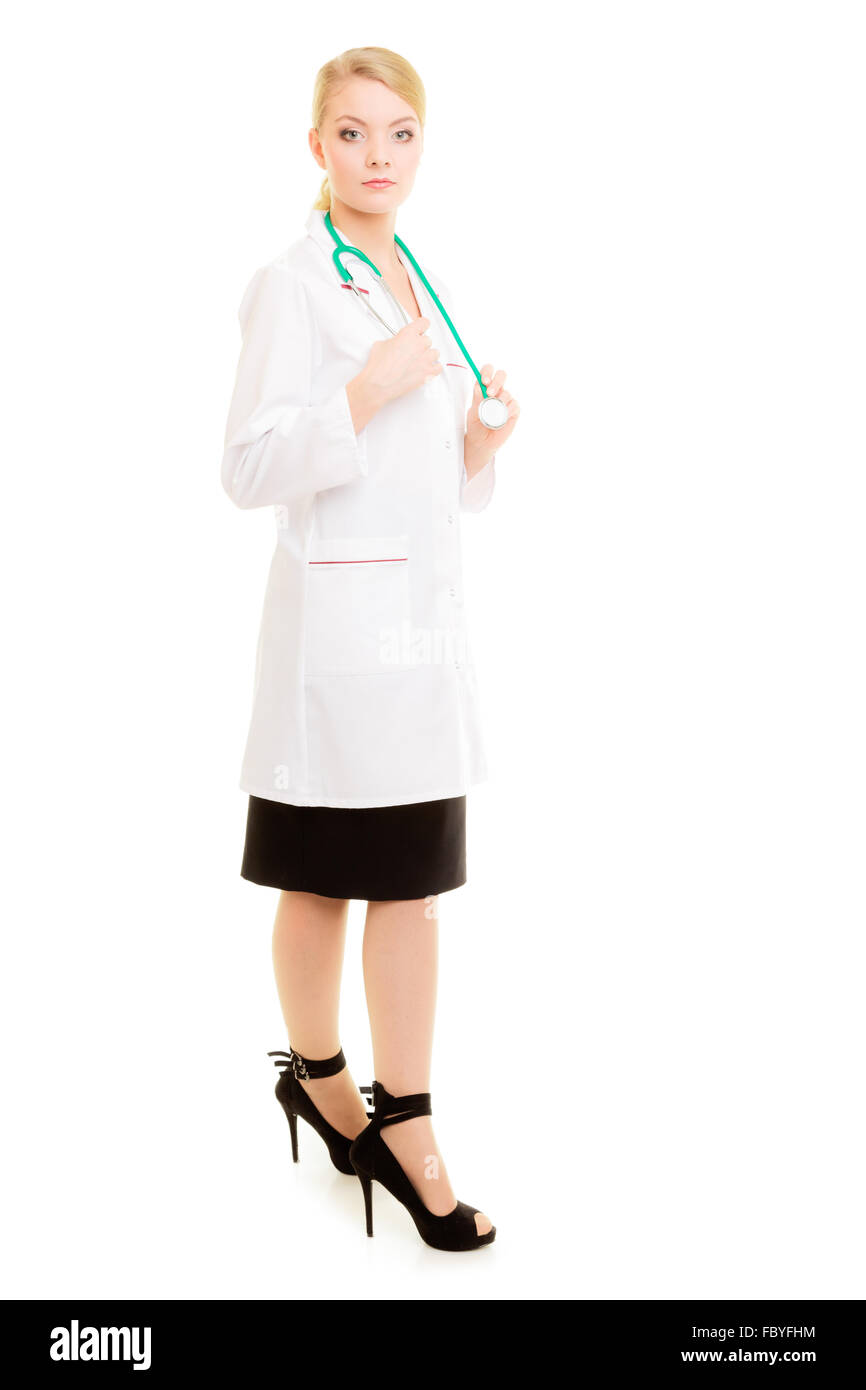 Frau Doktor im Kittel mit Stethoskop. Medizinische Stockfotografie - Alamy