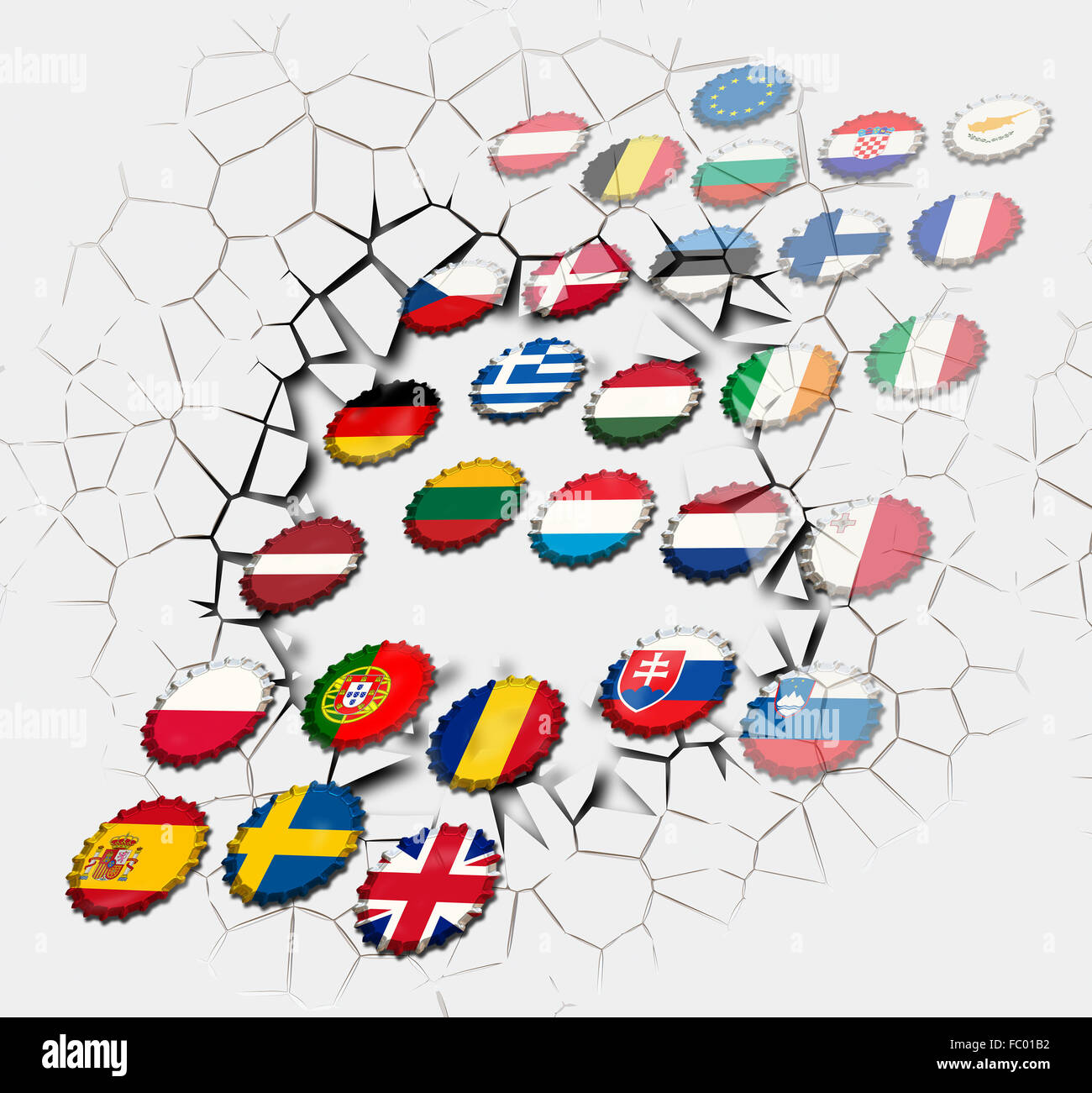 Crone-Kappen in den Farben der EU-Länder Stockfoto