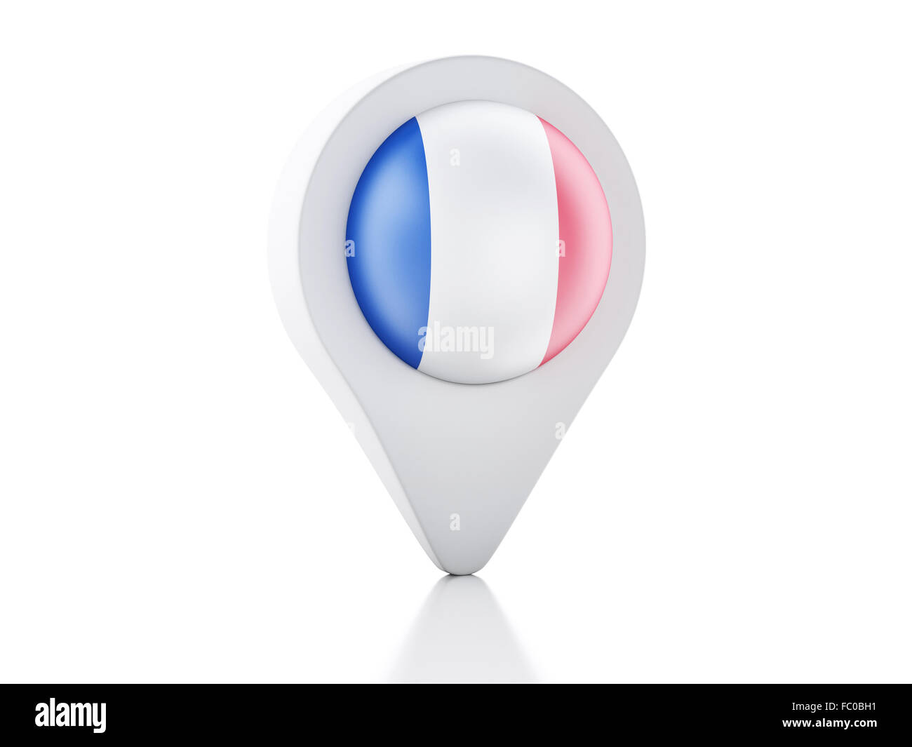 3D Kartenzeiger Frankreich Flaggensymbol auf weißen Zeitmessung Stockfoto