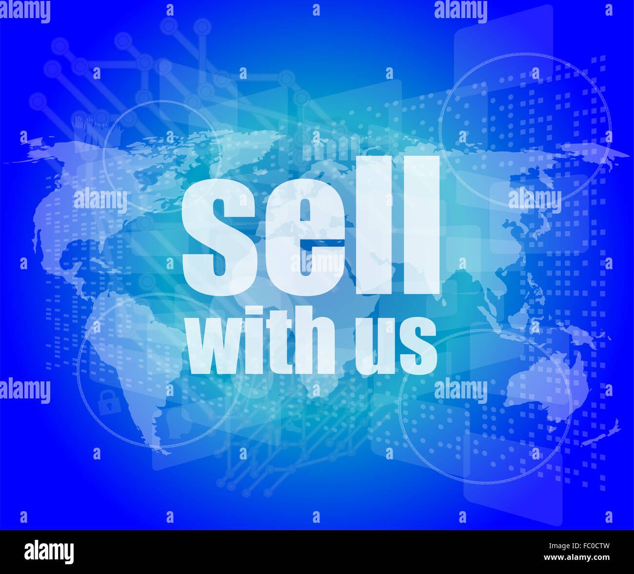 Verkaufen Sie mit uns Wort auf dem digitalen Bildschirm Stockfoto