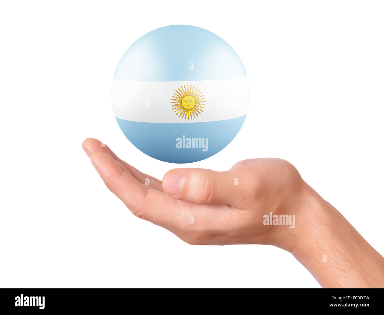 Hand halten Argentinien Flaggensymbol auf weißen Mentorprogramm Stockfoto