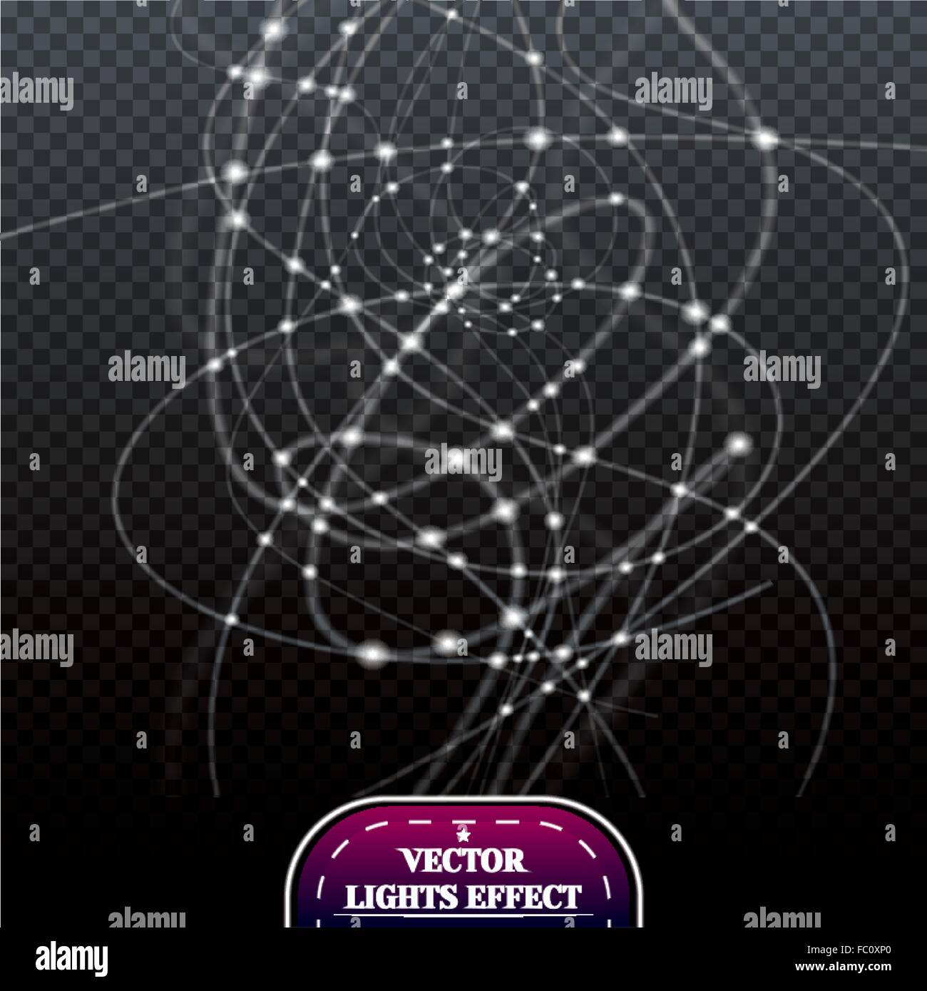 Weiße Neon-Linien mit Lichtern. Transparente Lichteffekte. Vektor-Illustration. Konzept für Party und Urlaub Flyer. Stock Vektor